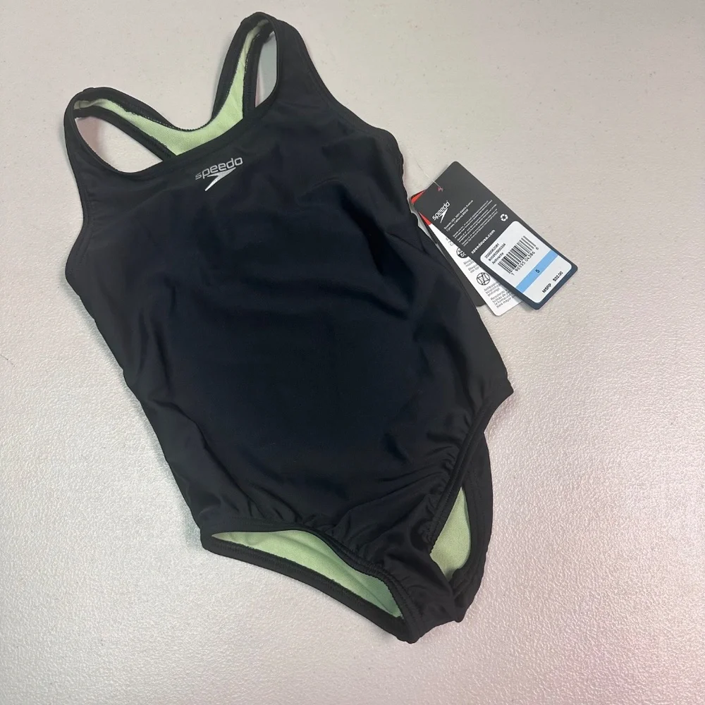 Speedo Black and Green One Piece Swimsuit. Sz 5.